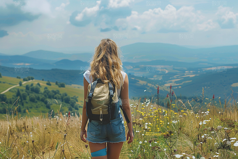 女生旅行背影自然旅游摄影图