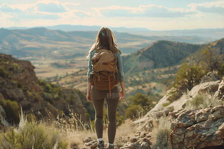 女生旅行背影自然旅游摄影图