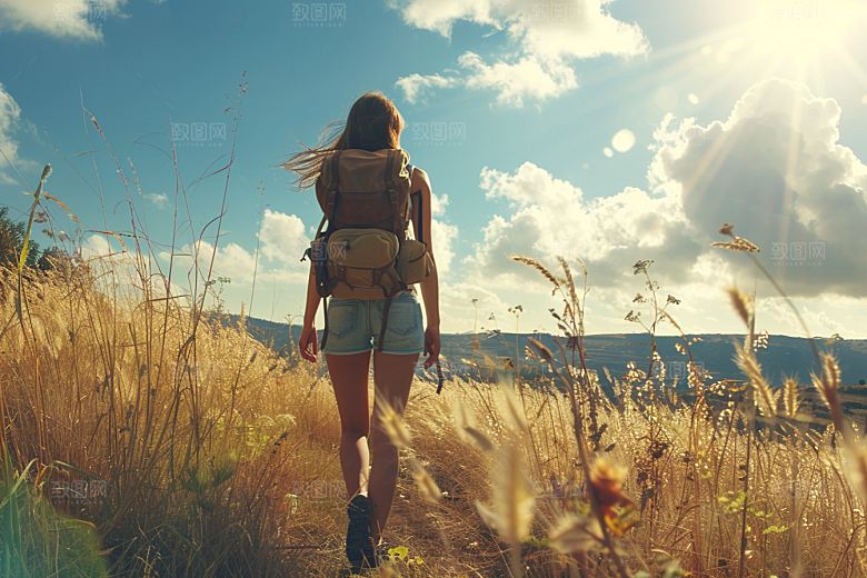 女生旅行背影风光自然摄影图