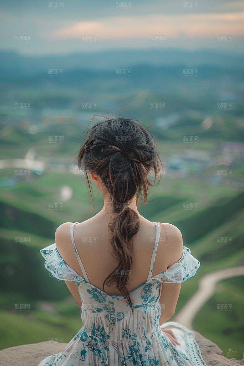 女生旅行背影人物自然摄影图