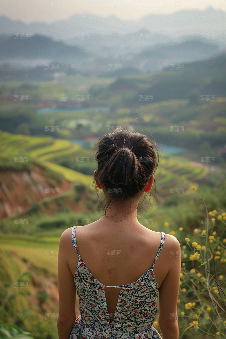 女生旅行背影旅游辽阔摄影图