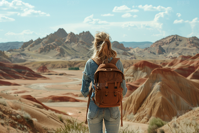女生旅行背影自然高清摄影图