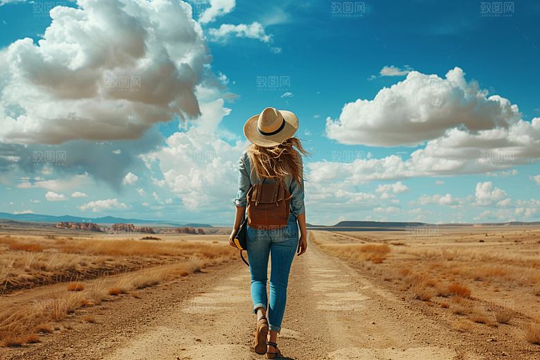 女生旅行背影高清风光摄影图