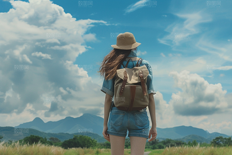 女生旅行背影风光高清摄影图