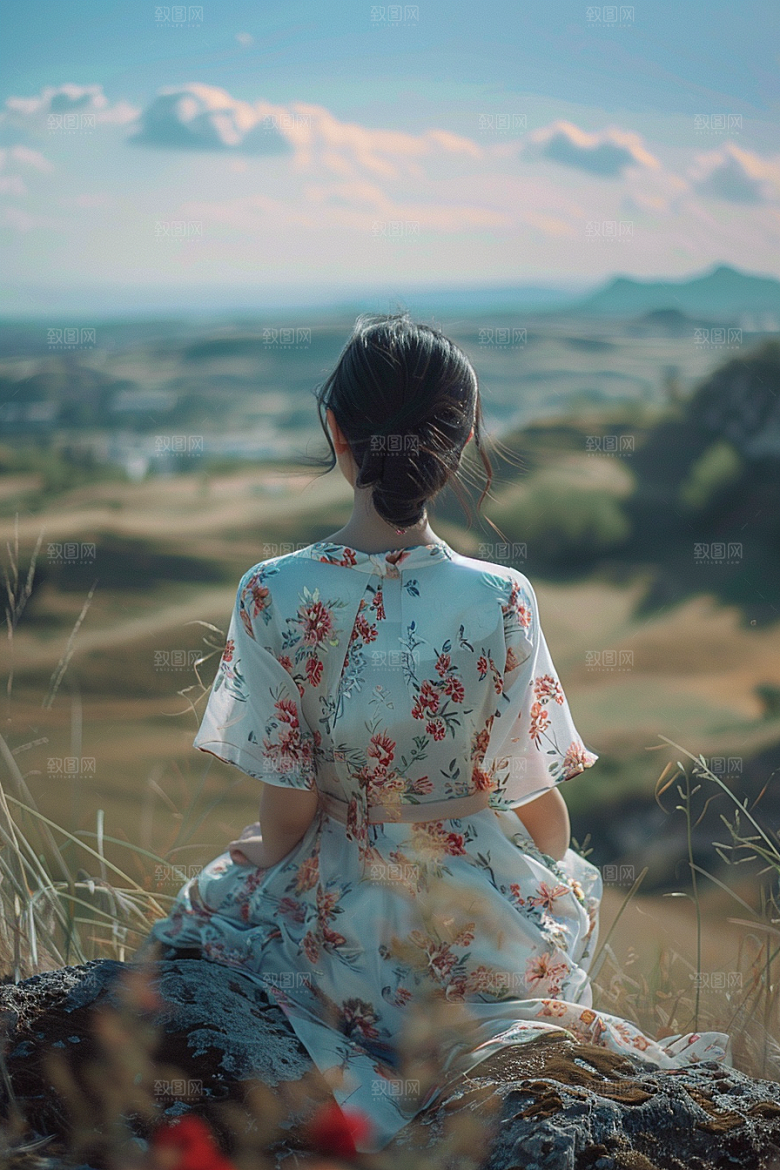 女生旅行背影旅游徒步摄影图