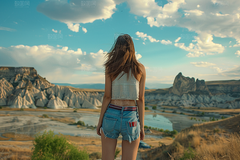 女生旅行背影户外高清摄影图