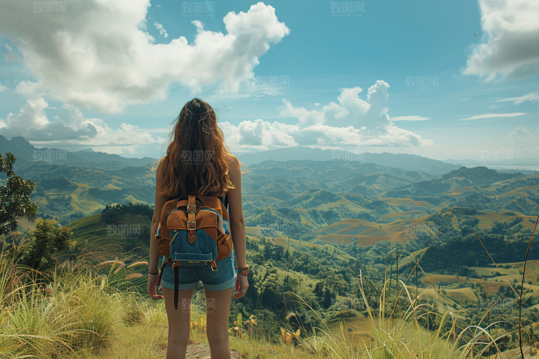 女生旅行背影户外唯美摄影图