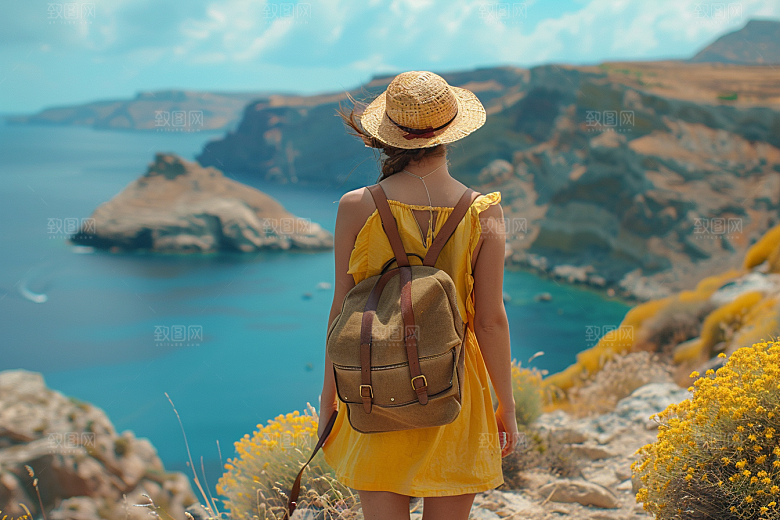 女生旅行背影旅游唯美摄影图