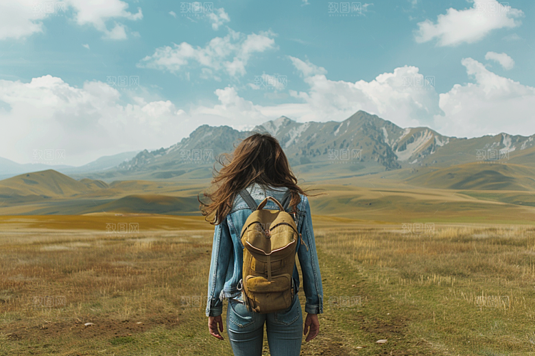 女生旅行背影唯美风光摄影图