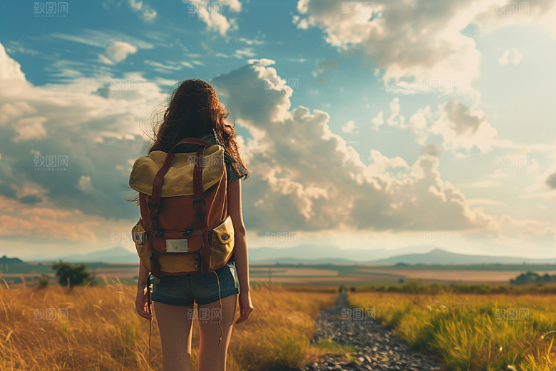 女生旅行背影户外旅游摄影图