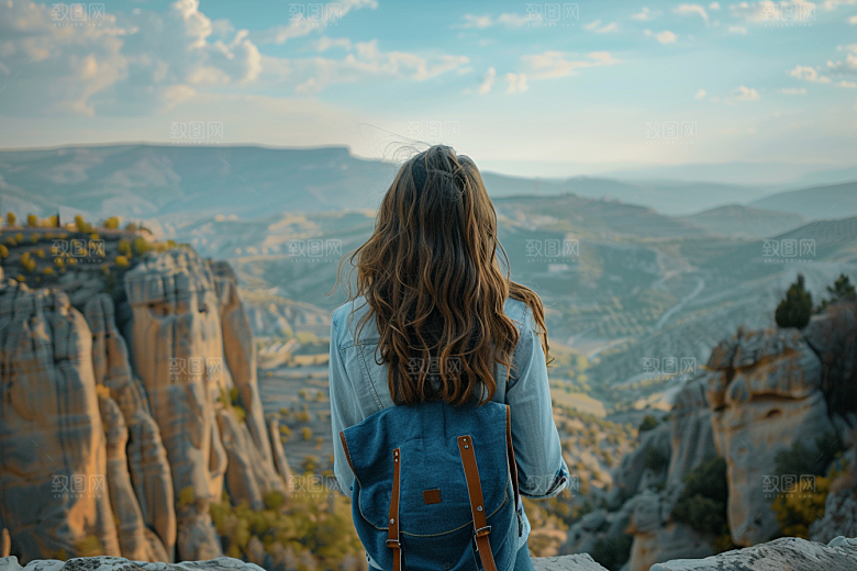 女生旅行背影探险自由行摄影图