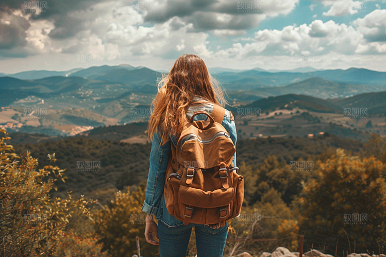 女生旅行背影唯美人物摄影图