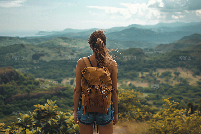 女生旅行背影风光探险摄影图