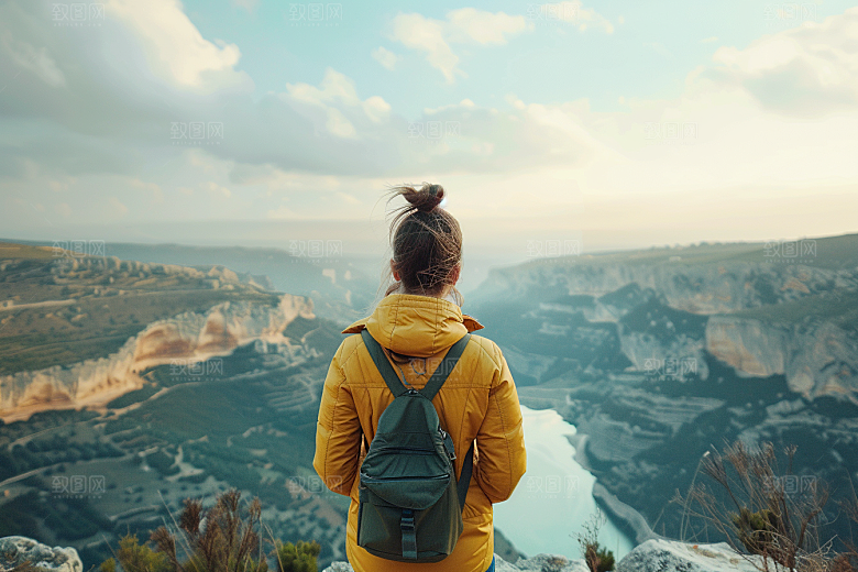 女生旅行背影高清自由行摄影图