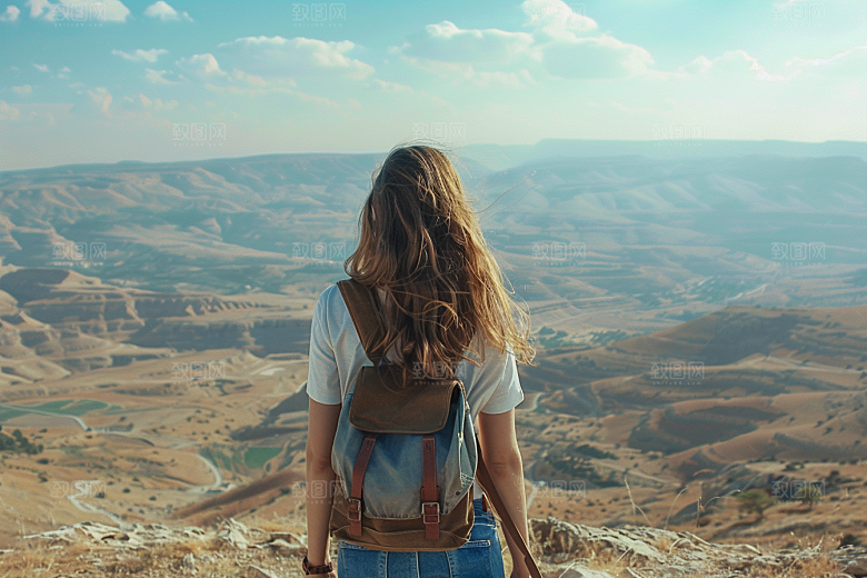 女生旅行背影旅游户外摄影图