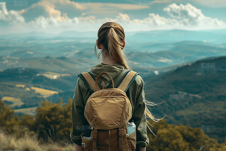 女生旅行背影人物自由行摄影图