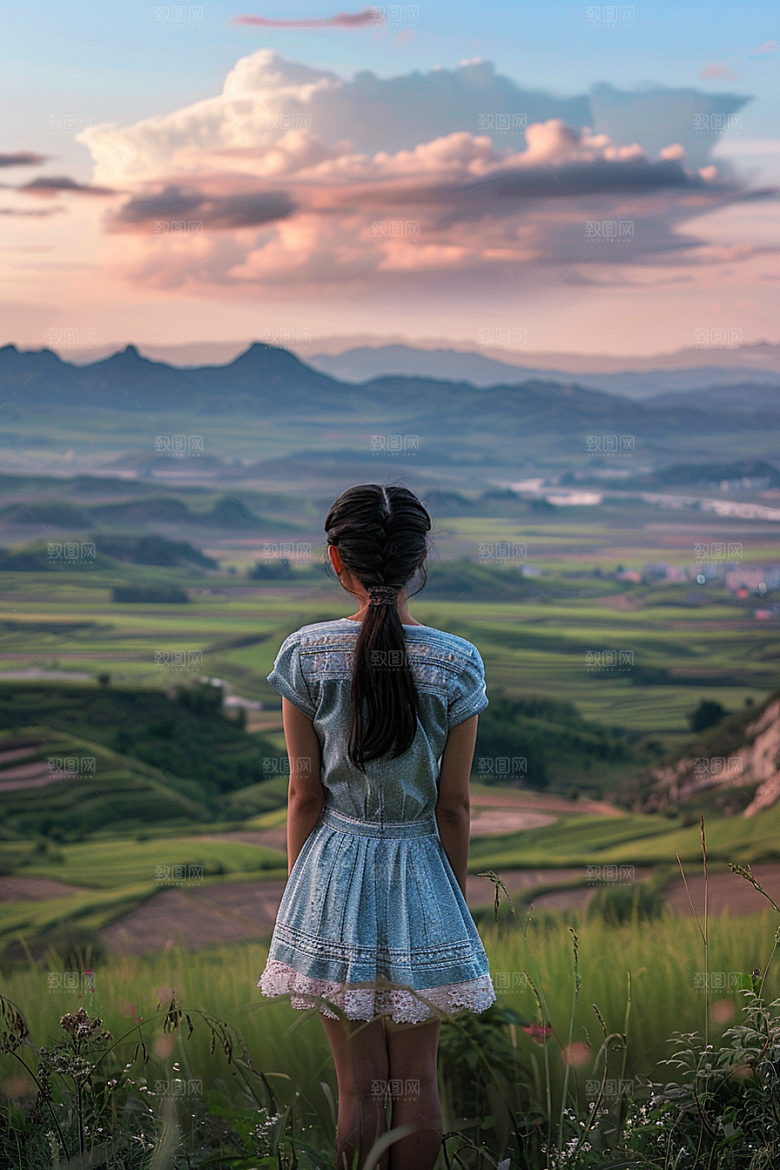 女生旅行背影自由行户外摄影图