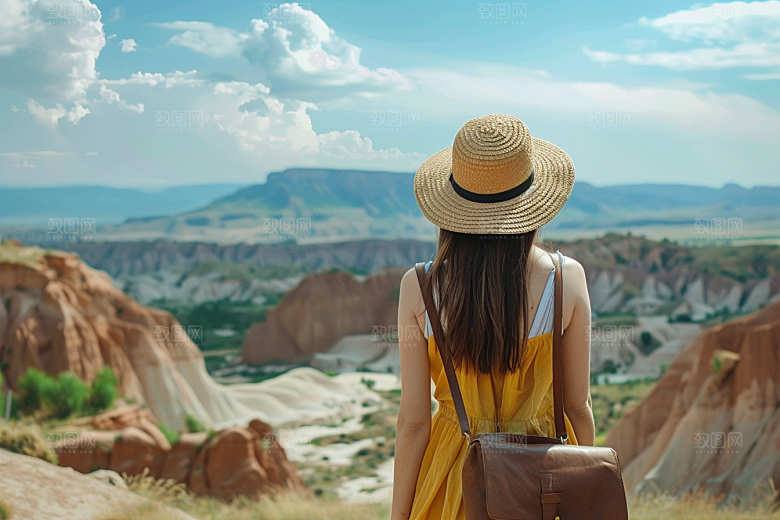 女生旅行背影徒步高清摄影图