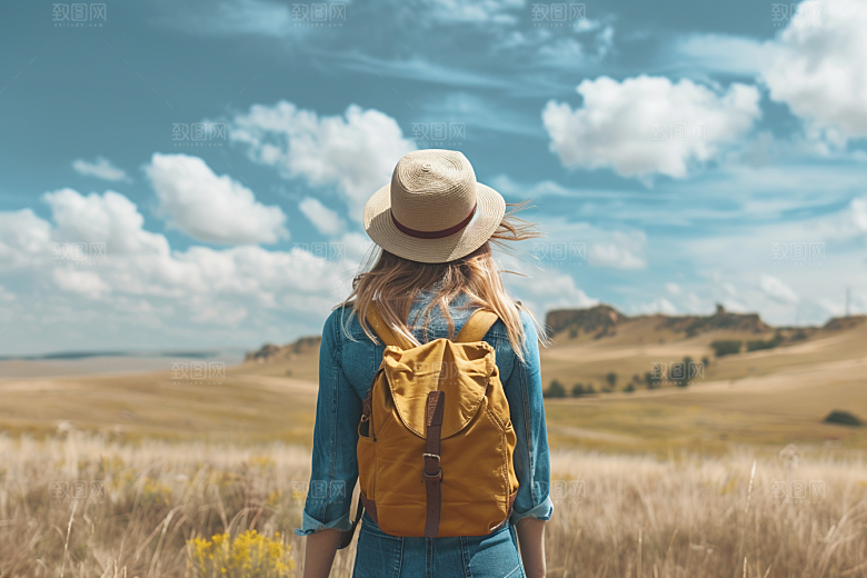 女生旅行背影自然旅游摄影图