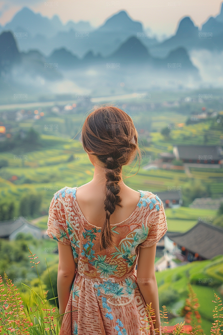 女生旅行背影唯美高清摄影图