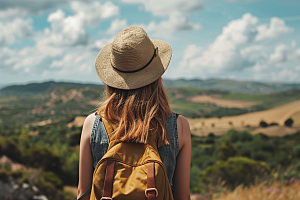 女生旅行背影旅游人物摄影图