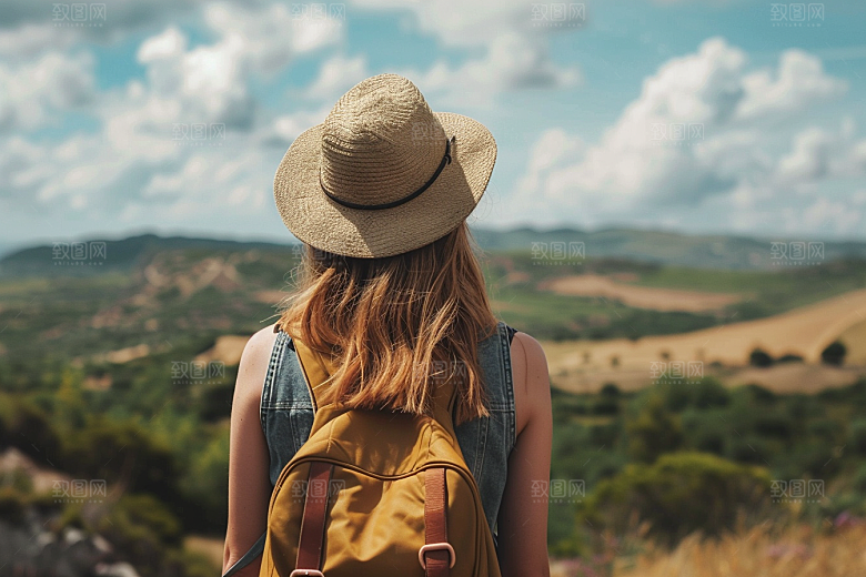 女生旅行背影旅游人物摄影图