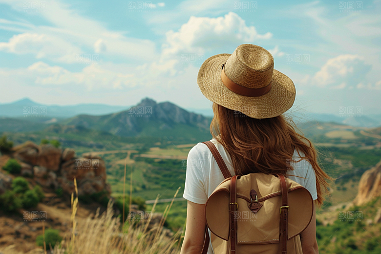 女生旅行背影自由行自然摄影图