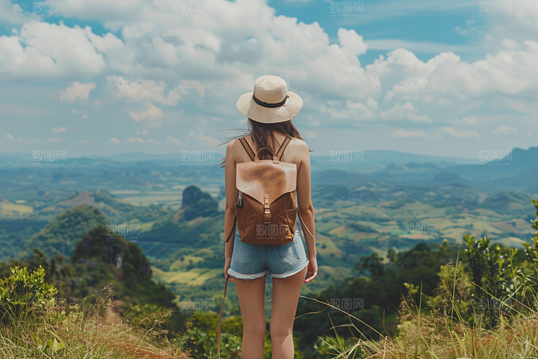 女生旅行背影旅游风光摄影图