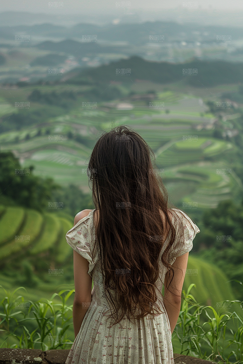 女生旅行背影高清探险摄影图