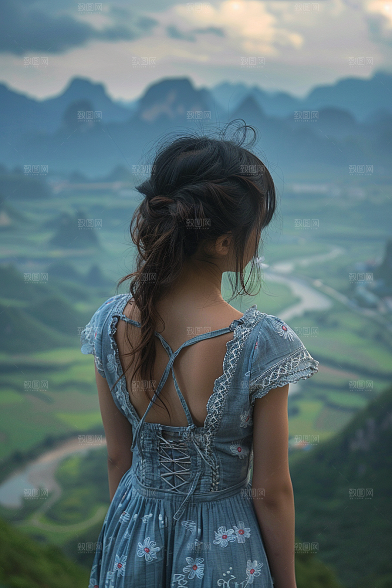女生旅行背影旅游唯美摄影图