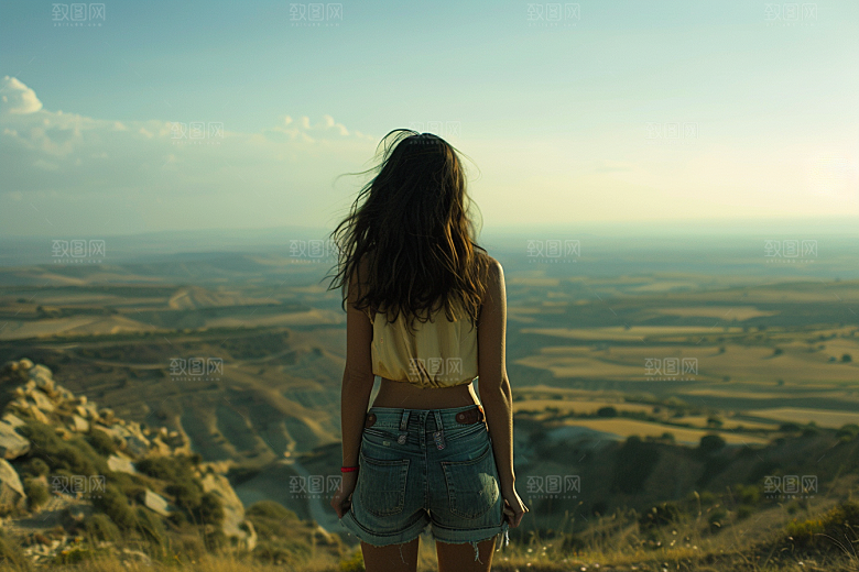 女生旅行背影徒步辽阔摄影图