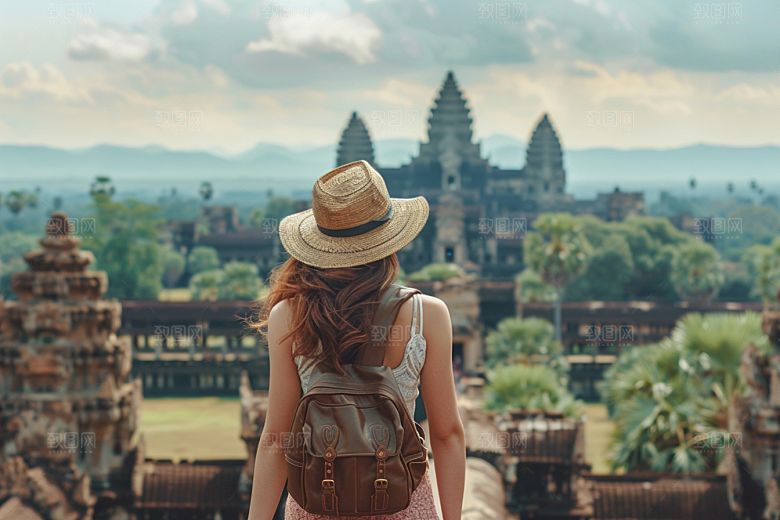 女生旅行背影户外高清摄影图