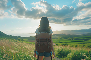 女生旅行背影高清人物摄影图
