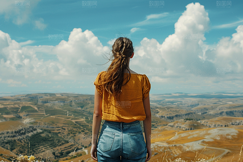 女生旅行背影徒步人物摄影图