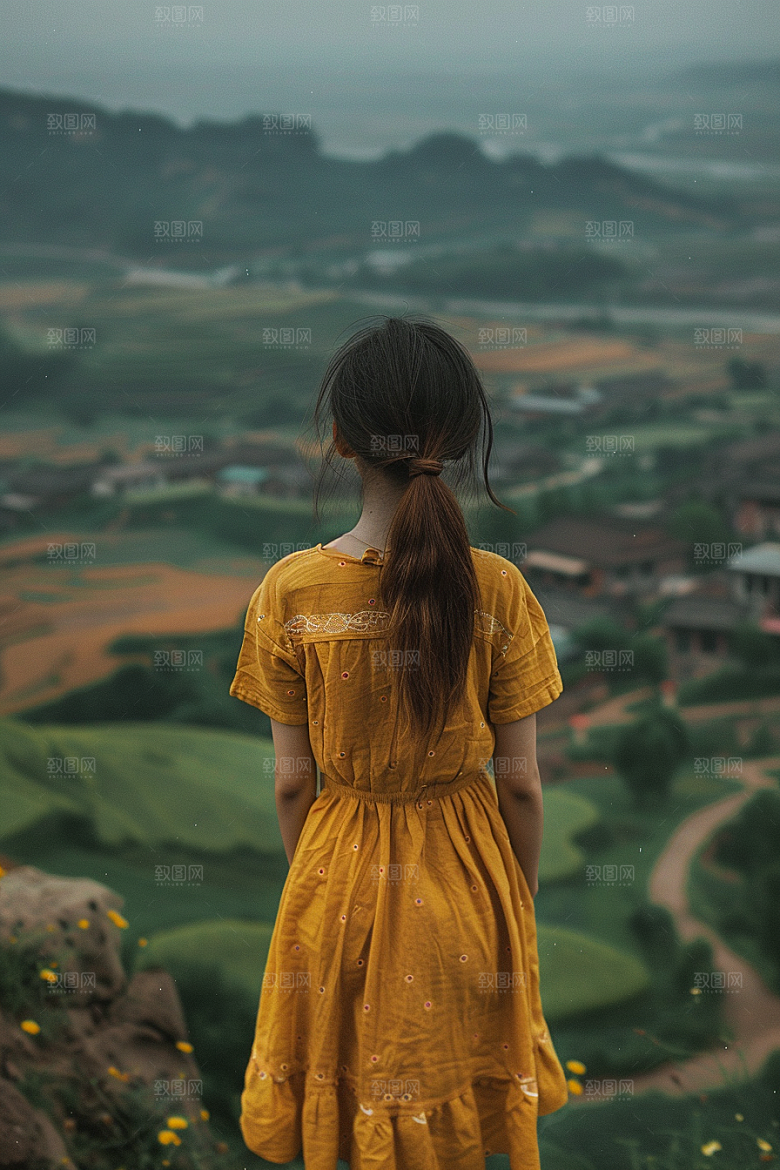 女生旅行背影自由行辽阔摄影图