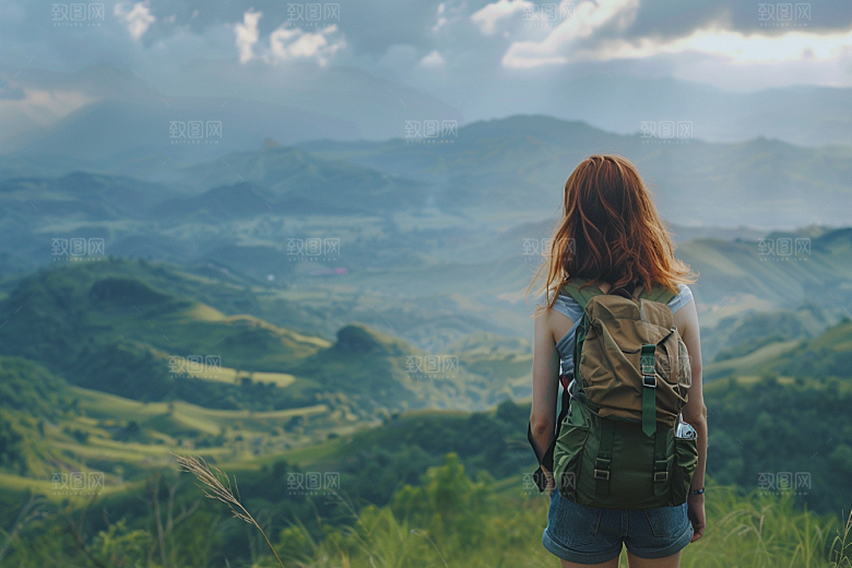 女生旅行背影辽阔人物摄影图