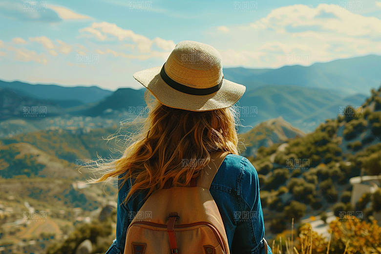 女生旅行背影唯美人物摄影图