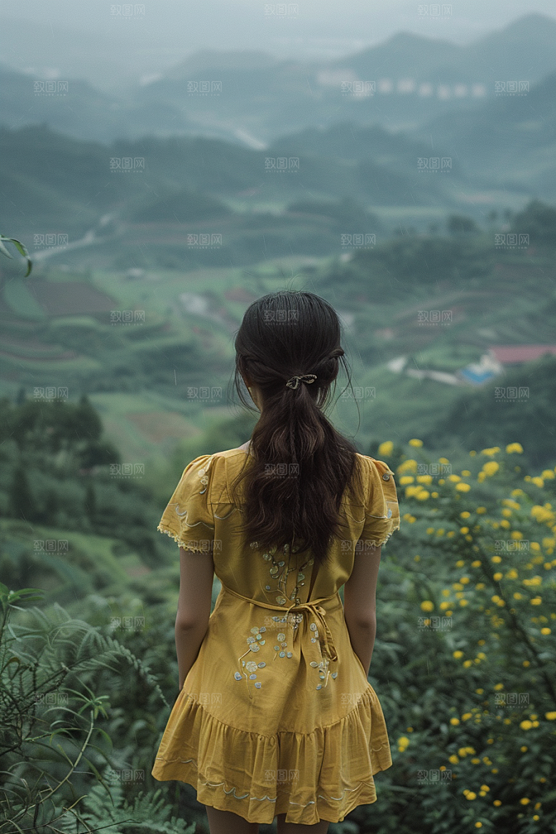 女生旅行背影户外辽阔摄影图