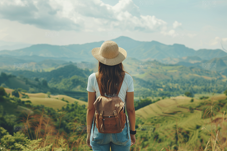 女生旅行背影风光户外摄影图
