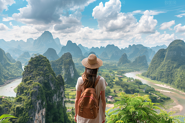 女生旅行背影自由行唯美摄影图