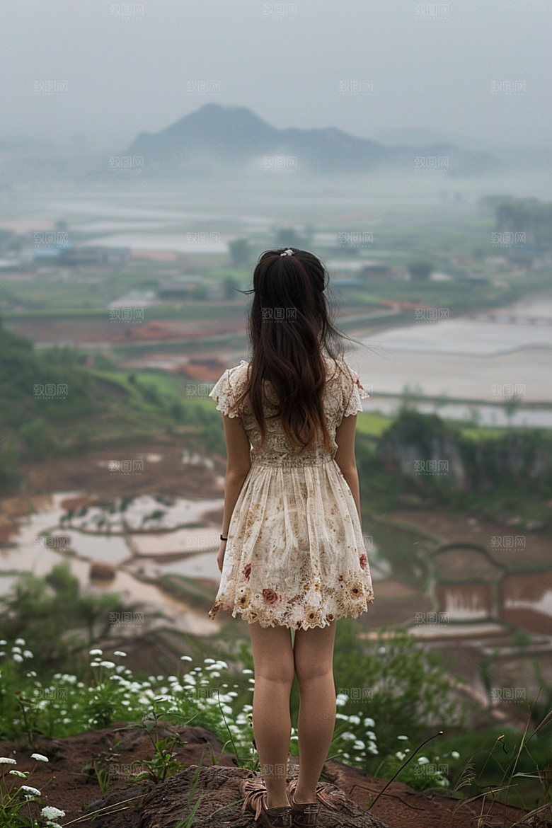 女生旅行背影辽阔高清摄影图