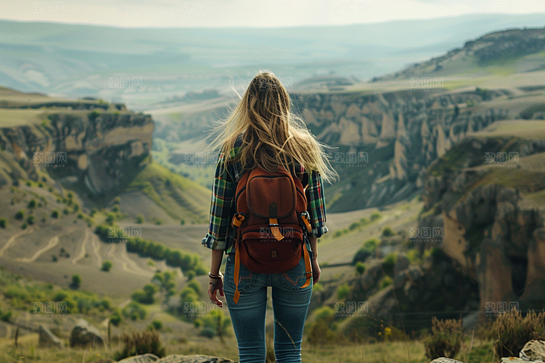 女生旅行背影自然人物摄影图