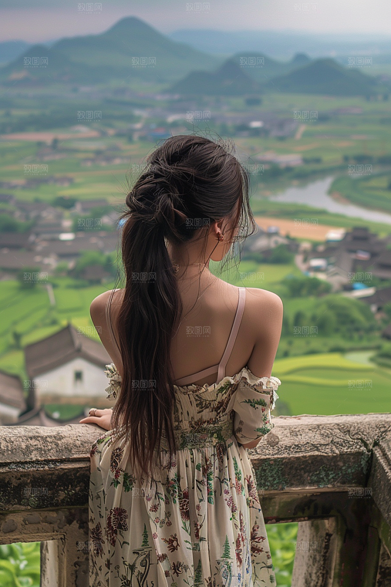 女生旅行背影高清风光摄影图