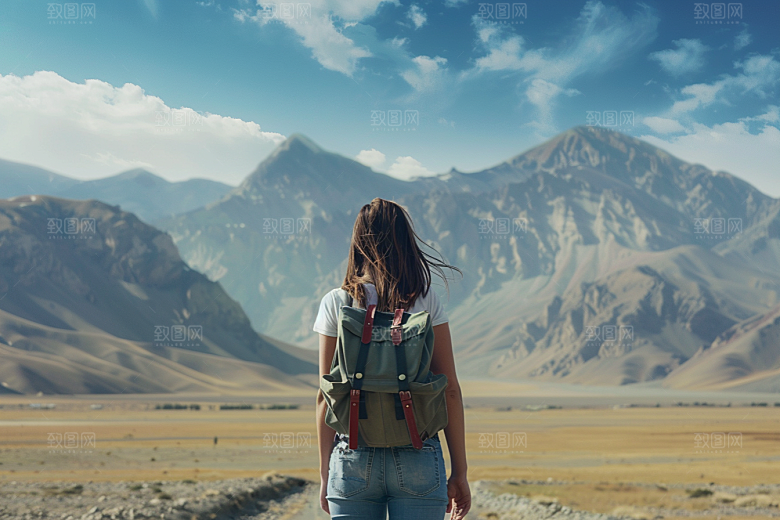 女生旅行背影人物风光摄影图