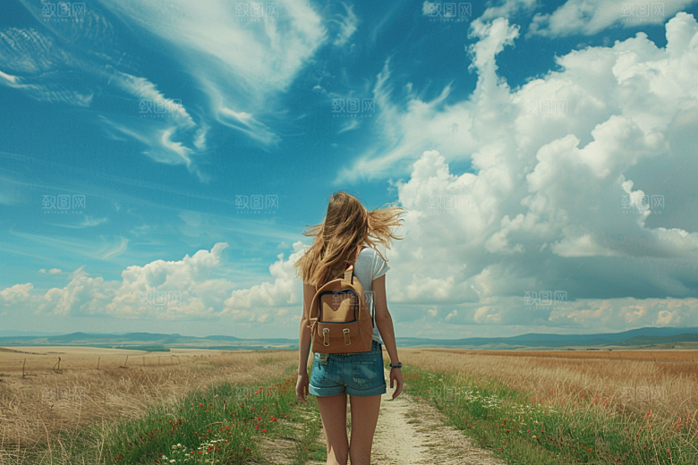女生旅行背影高清人物摄影图