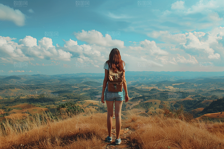 女生旅行背影唯美辽阔摄影图