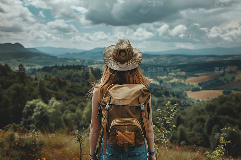 女生旅行背影探险高清摄影图