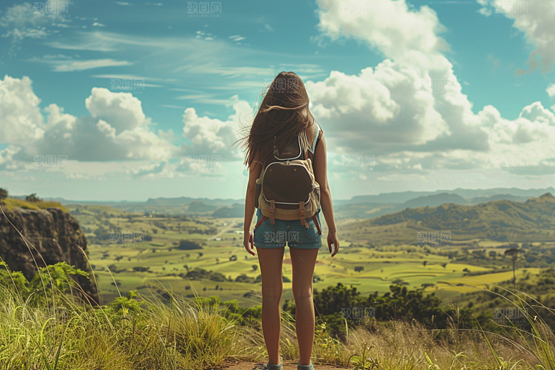 女生旅行背影旅游人物摄影图