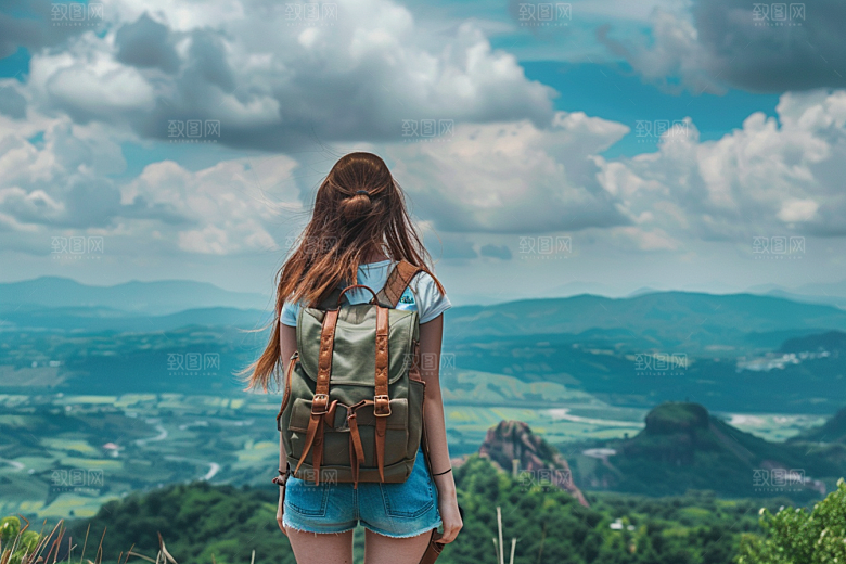 女生旅行背影人物户外摄影图