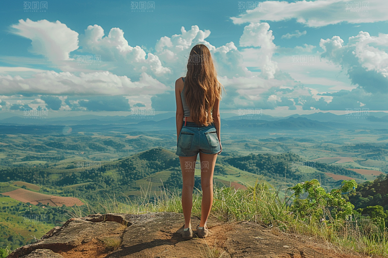 女生旅行背影旅游人物摄影图